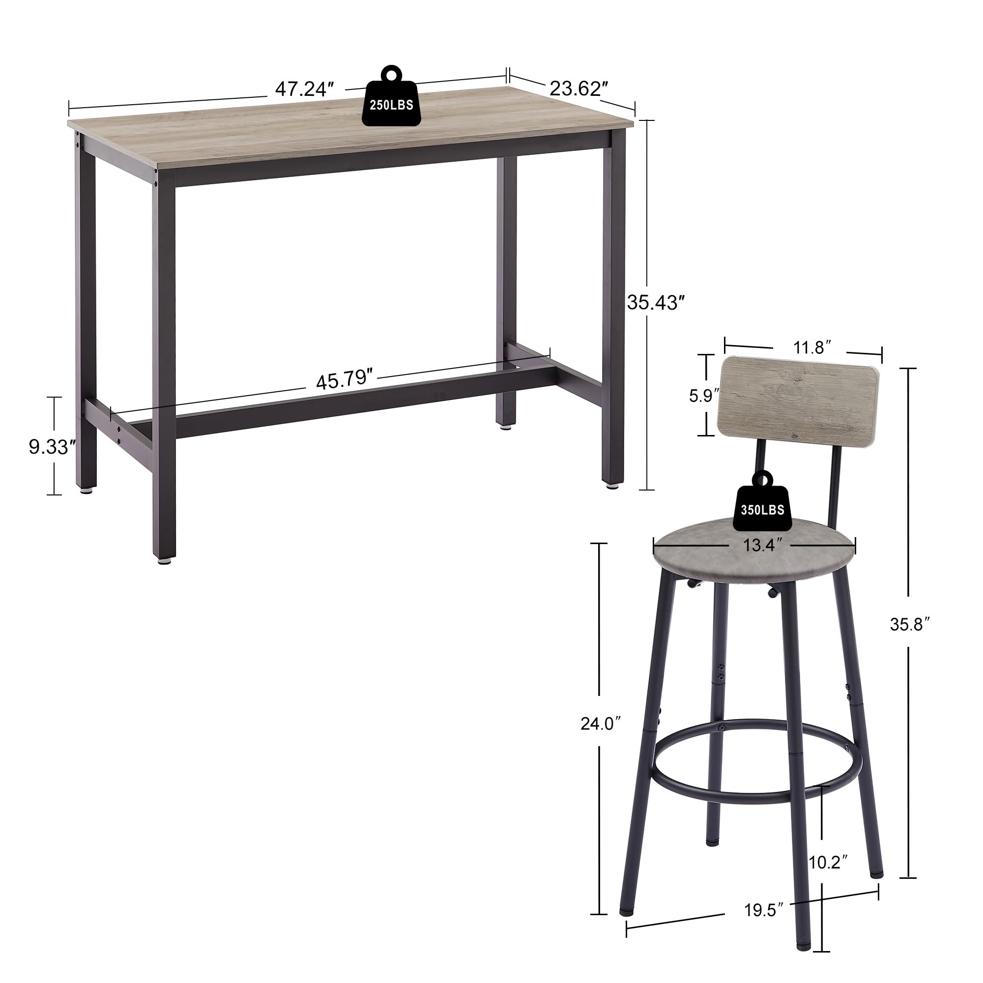 5-Piece Bar Table Set with Upholstered Stools