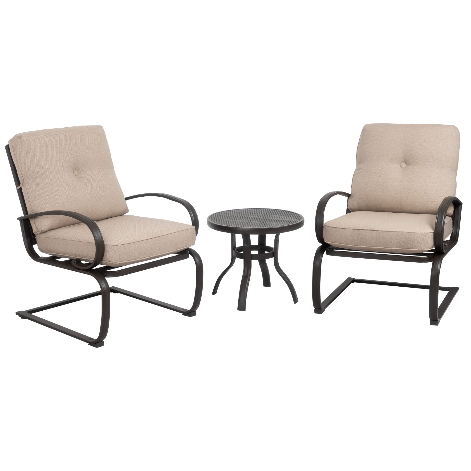 Metal Spring Motion Chairs and Round Cafe Table 3-Piece Outdoor Bistro Set