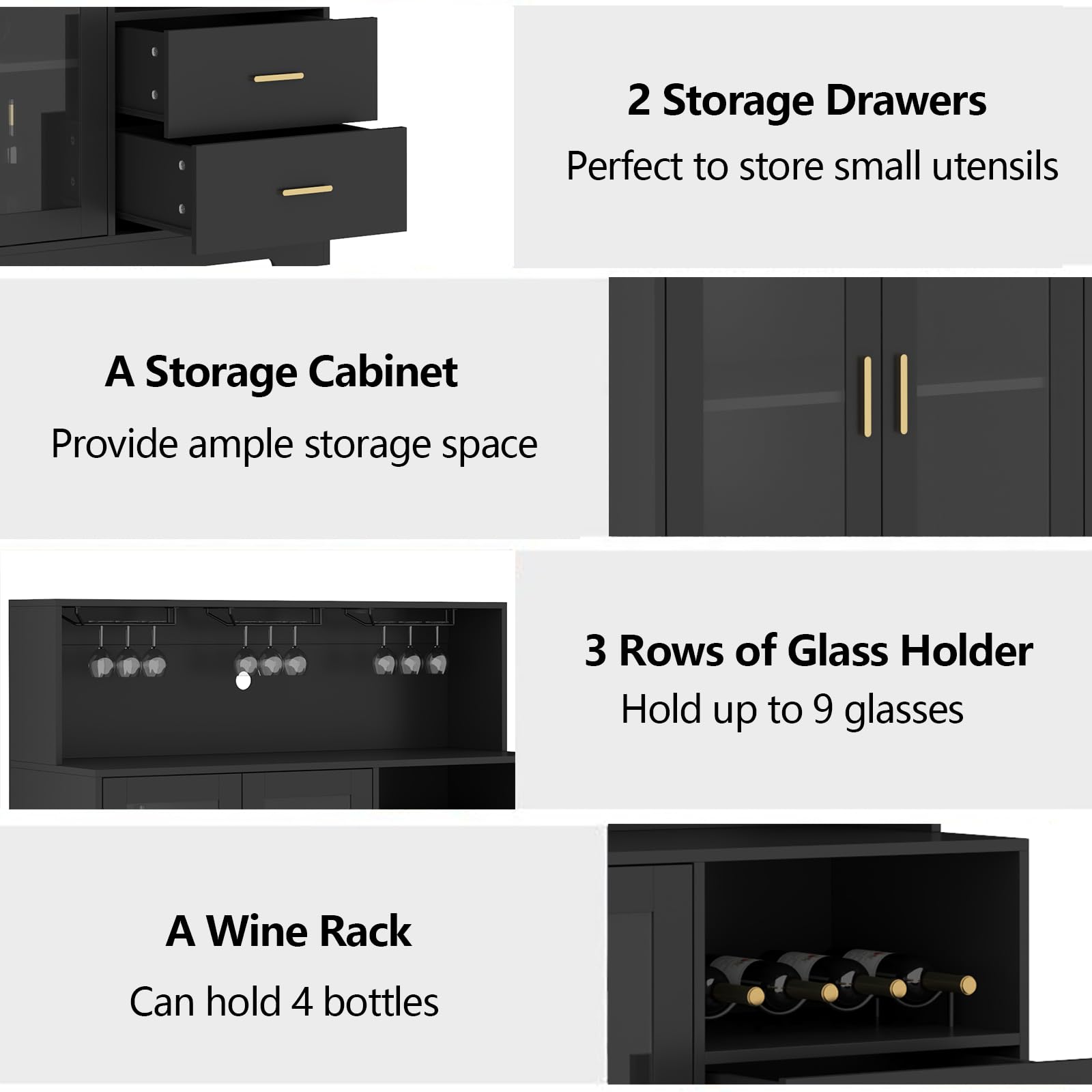 LED Bar Cabinet with Wine Rack Storage