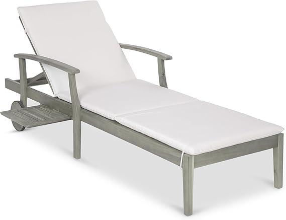 Acacia Wood Chaise Lounge Chair with Adjustable Backrest