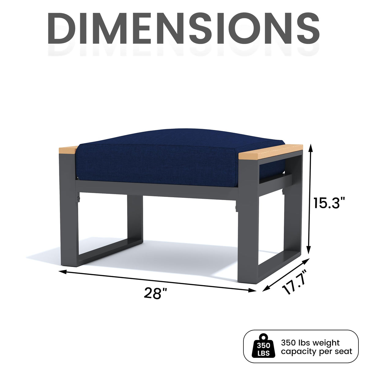 2-Piece Aluminum Patio Ottoman Set with Cushions
