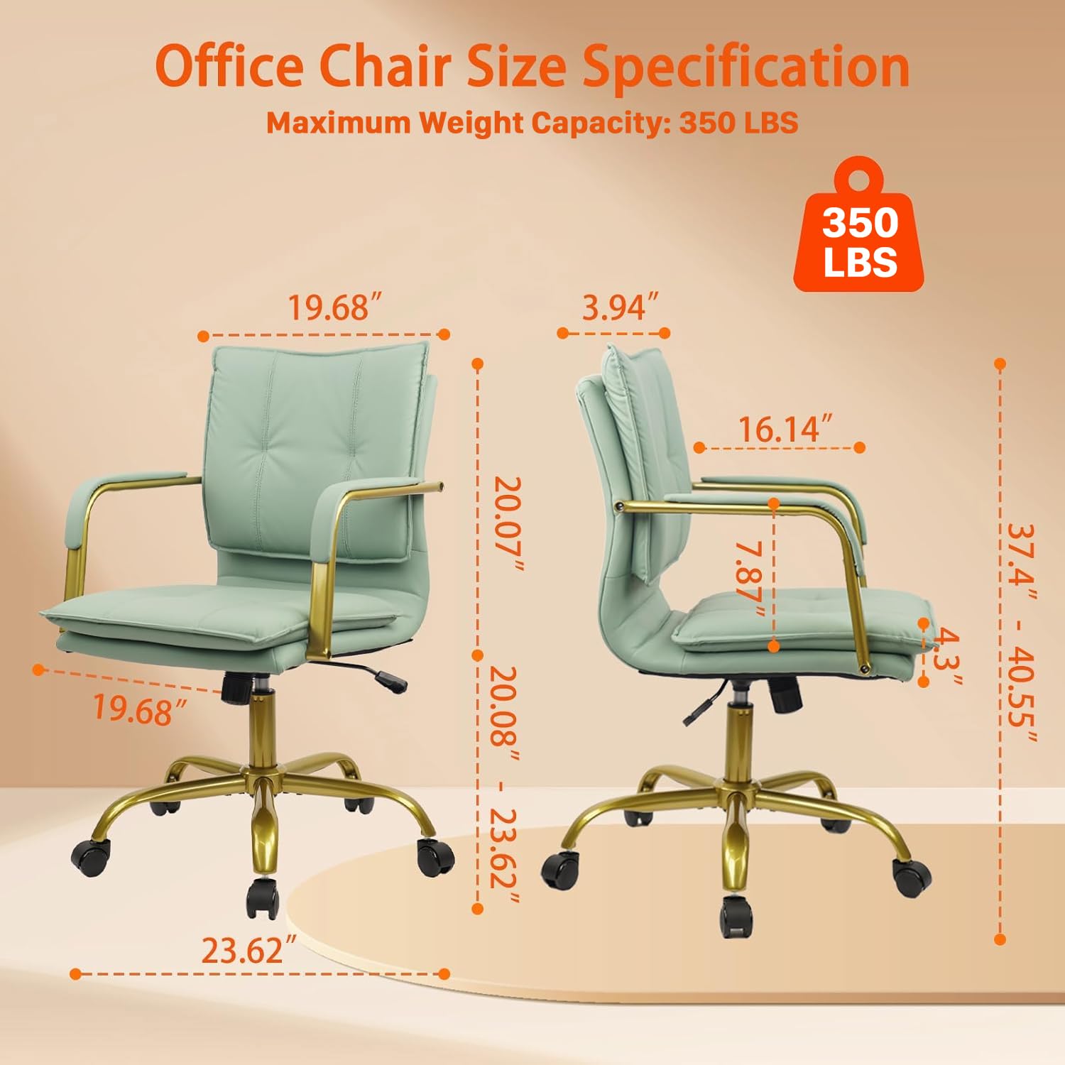 Leather Swivel Mid-Back Computer Chair with Golden Legs
