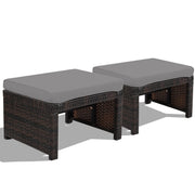 2 Piece Outdoor Wicker Ottomans with Cushions