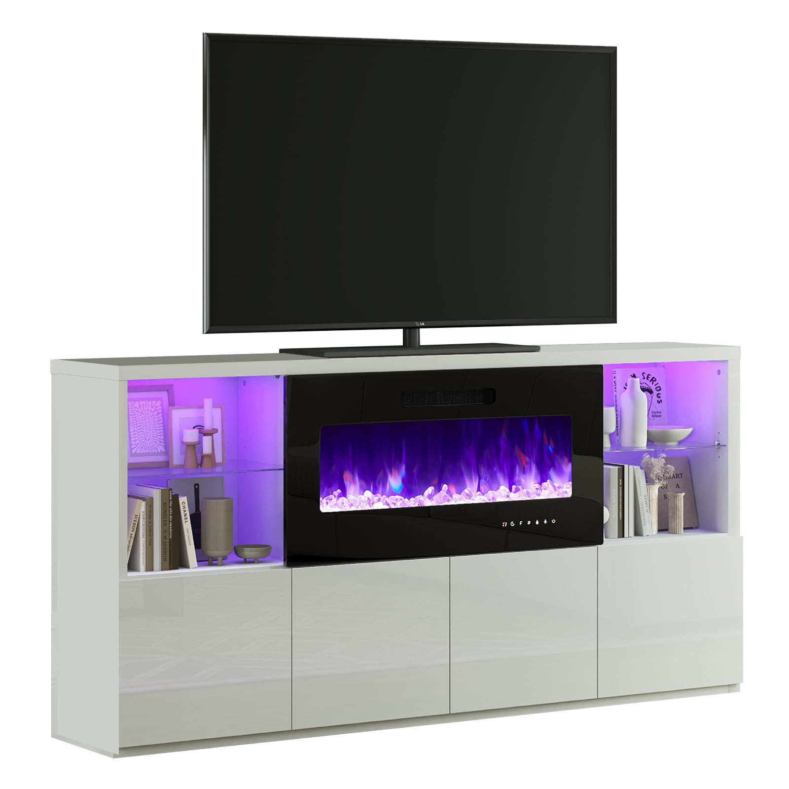 Modern Fireplace TV Stand 68 Inches White