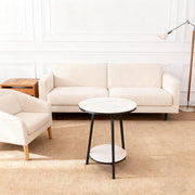 2-Tier Round Marble Side Table - White and Black End Table