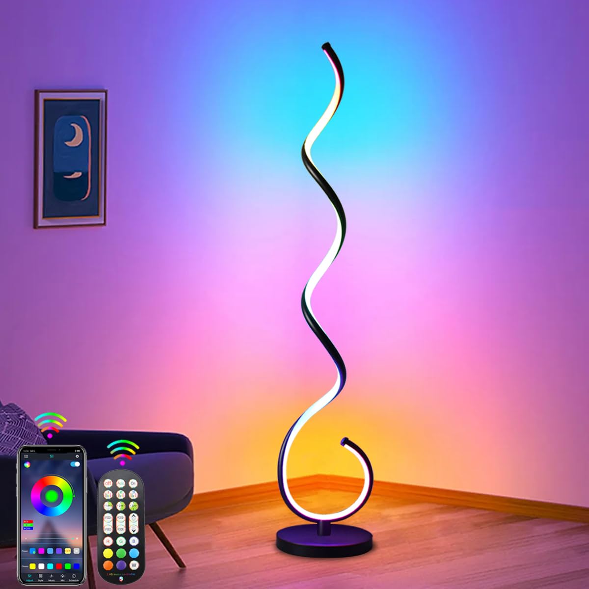 RGB Spiral Floor Lamp with Smart LED and Music Sync