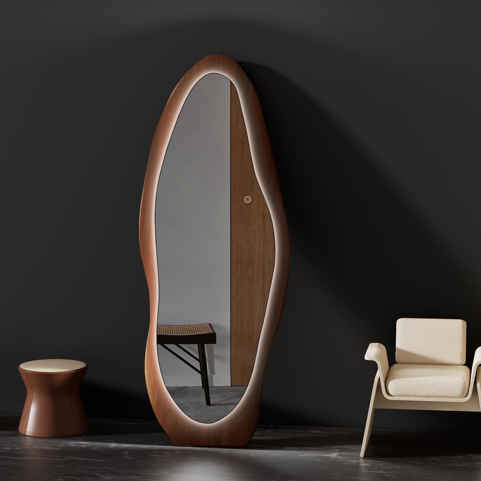 LED Wood Full Length Mirror with Wavy Frame