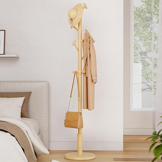 Solid Wood Coat Rack with 10 Hooks