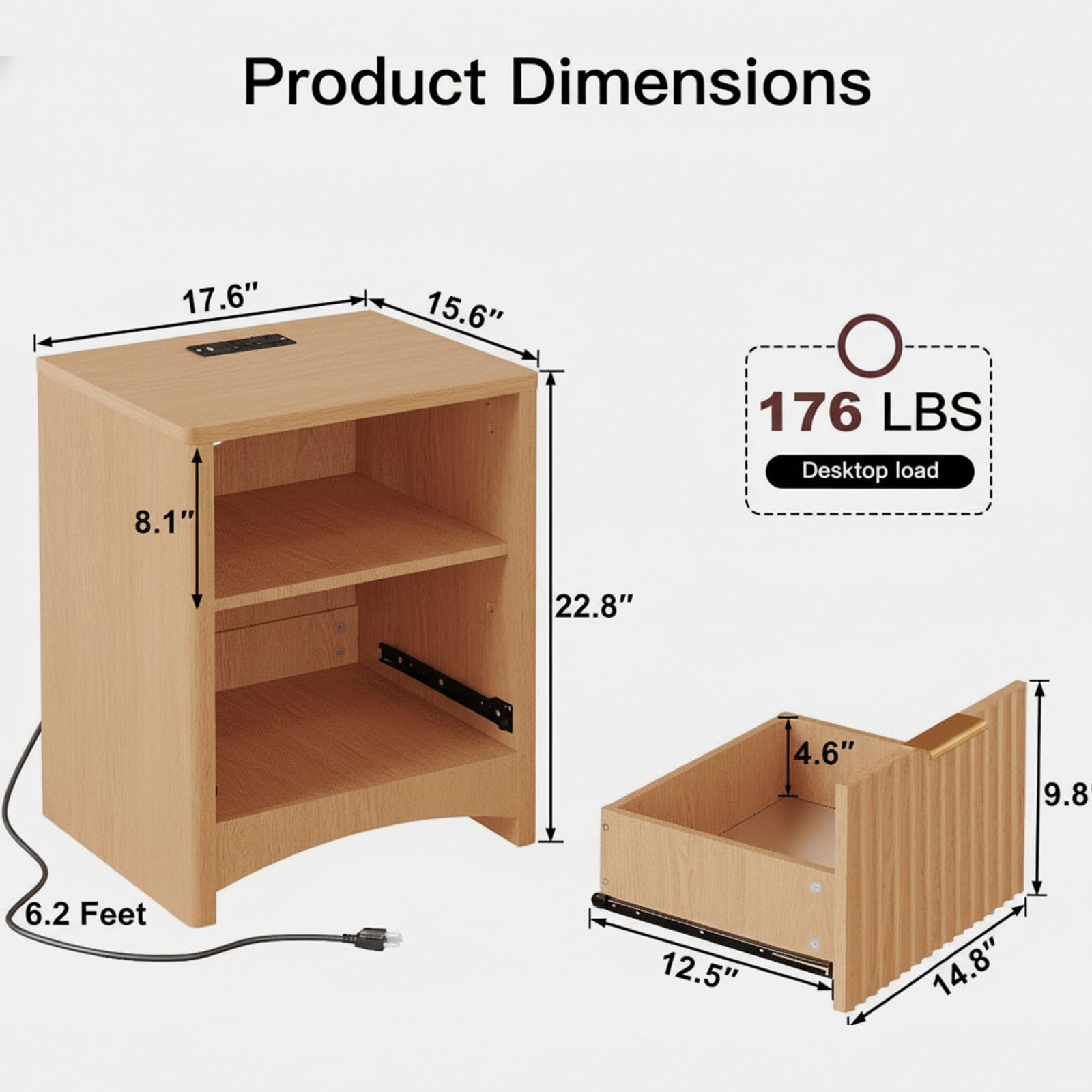 Fluted Nightstand with Charging Station