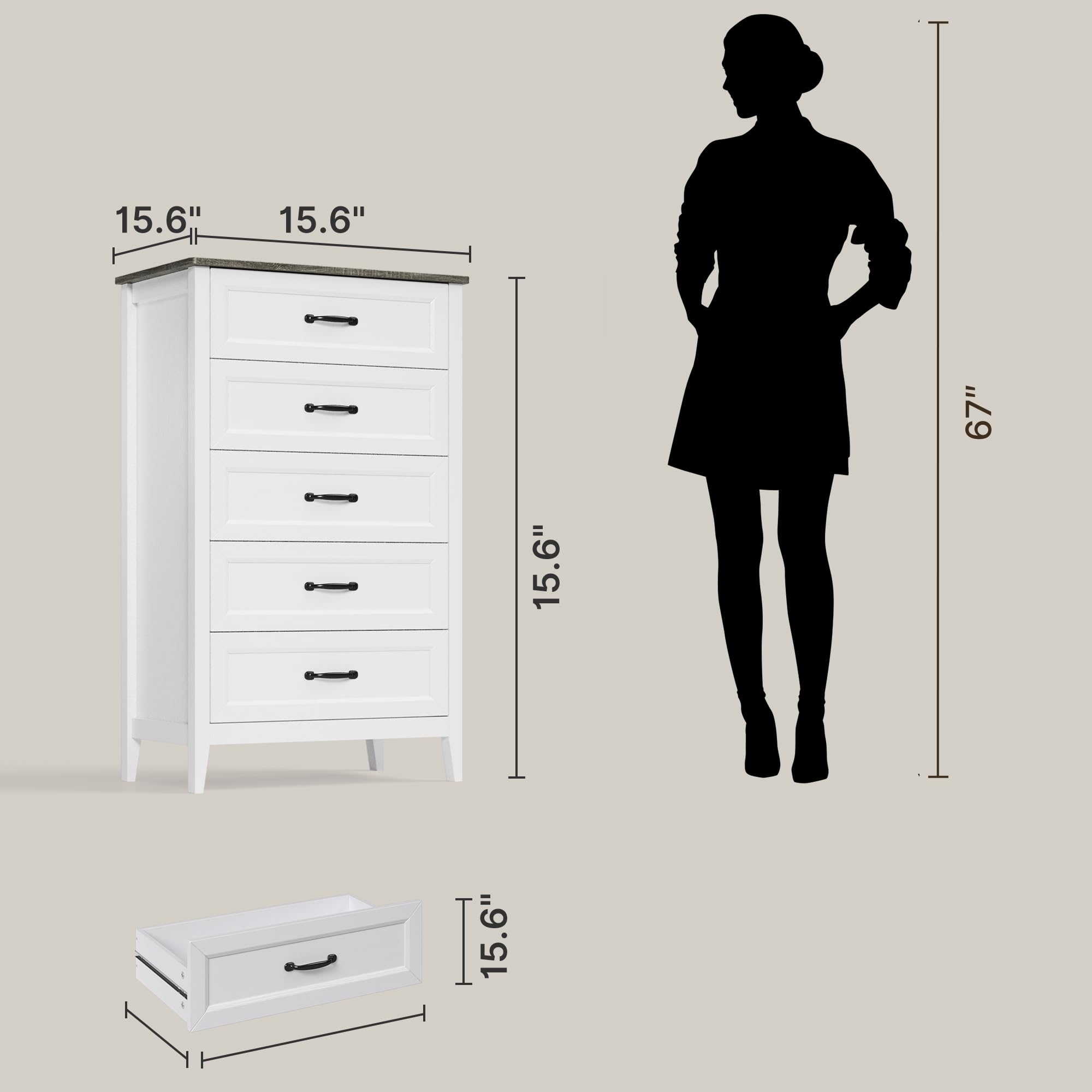 5 Drawer Wood Chest of Drawers