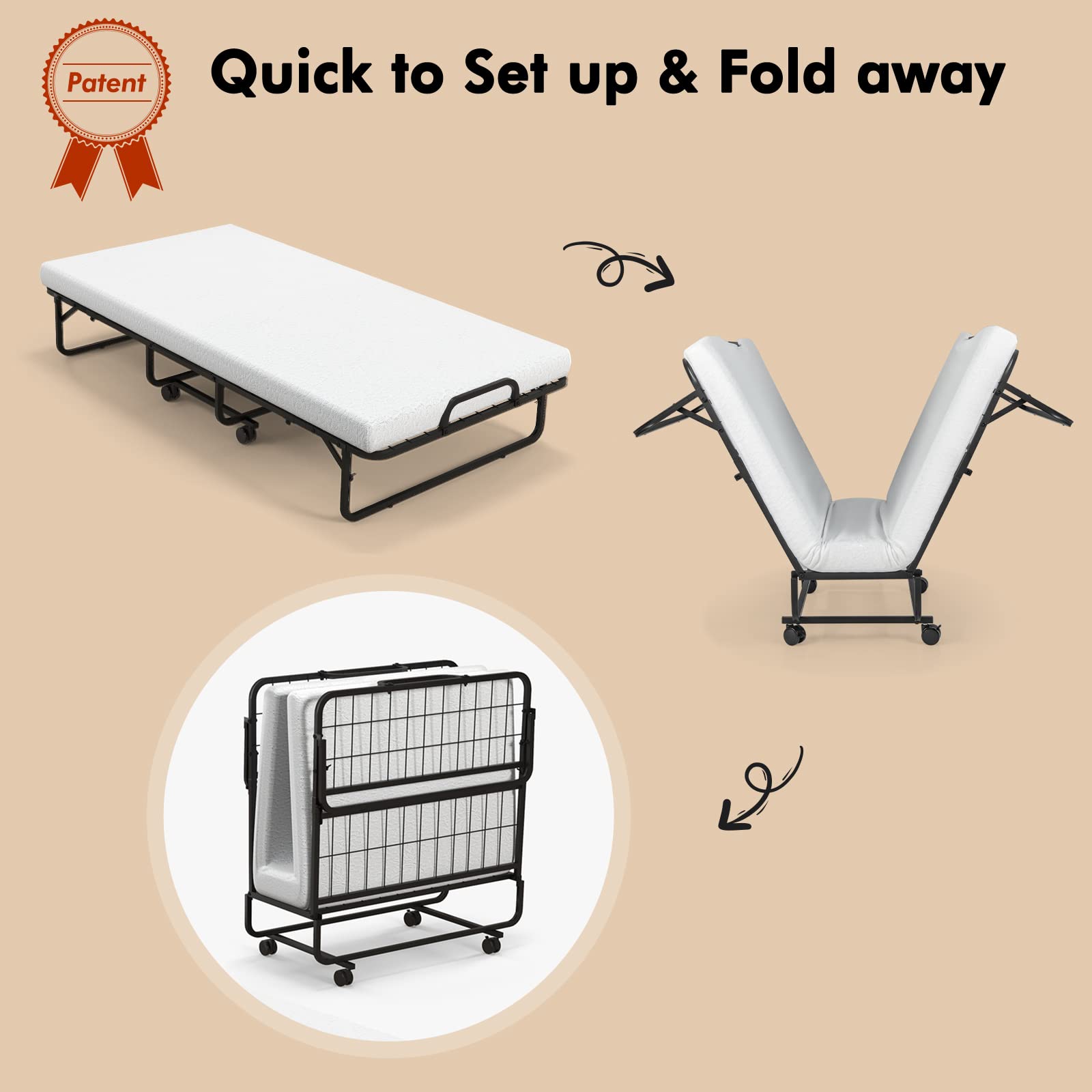Twin Folding Bed with Memory Foam Mattress