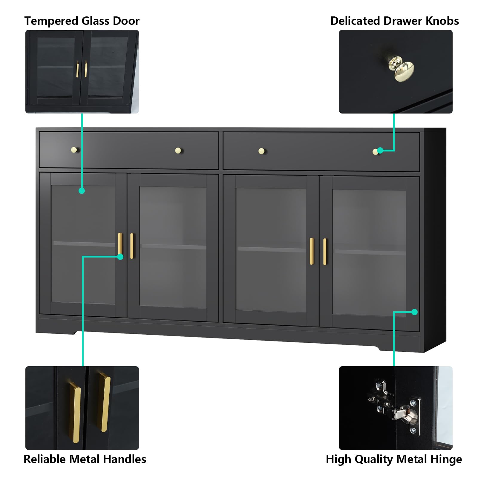 55" LED Buffet Cabinet with Glass Doors