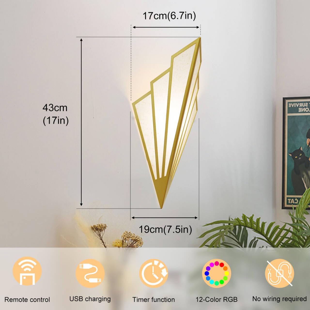 Battery Operated Wall Sconces Set of Two with Remote Control