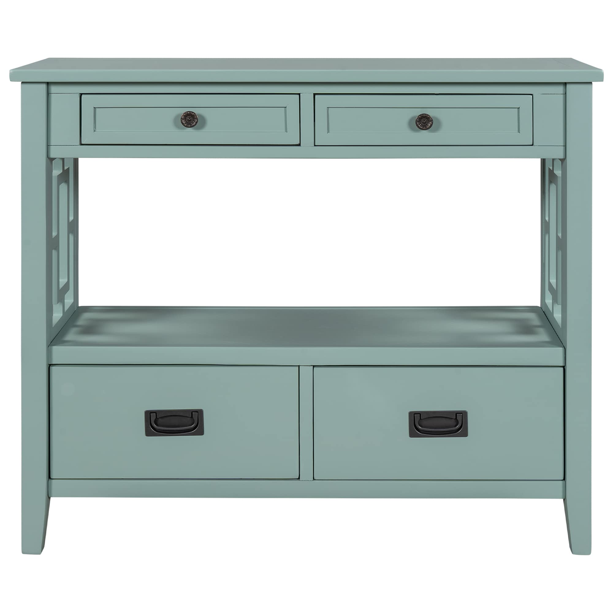 Console Table with 4 Drawers and Shelf - Green