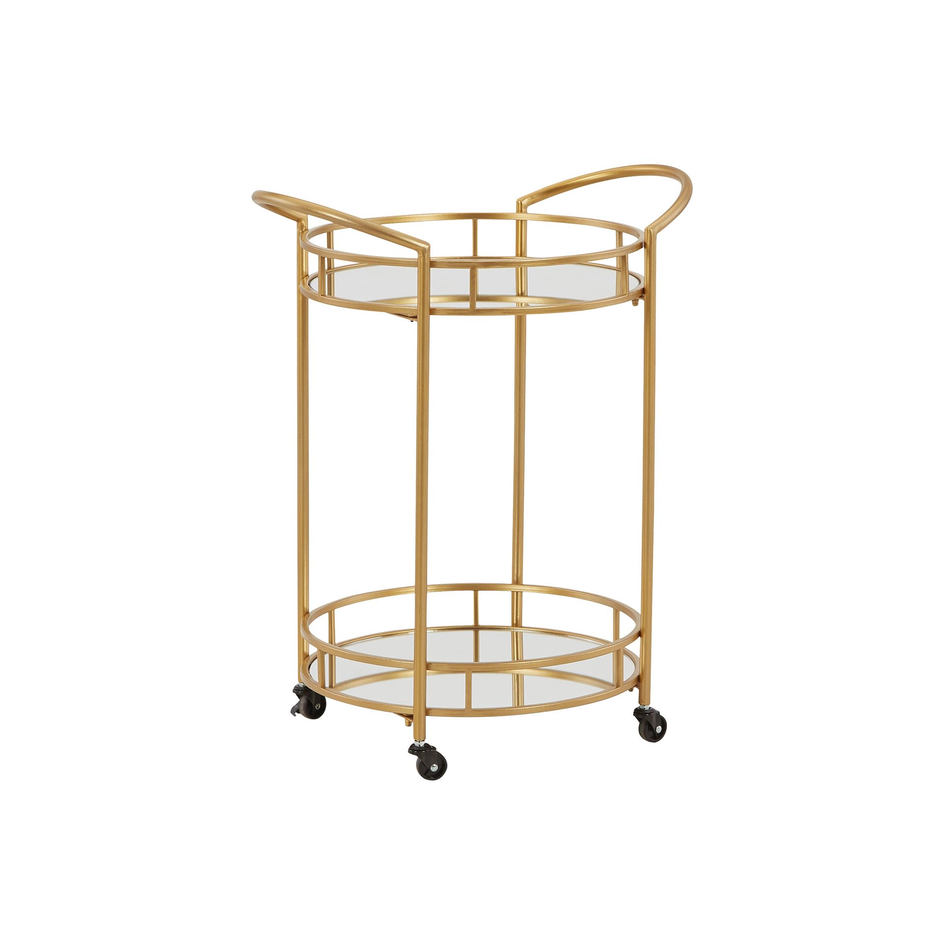 Round Modern Bar Serving Cart with 2 Mirrored Shelves