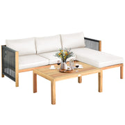 L-Shape Outdoor Furniture Set - 3 Piece Acacia Wood Patio Conversation Set