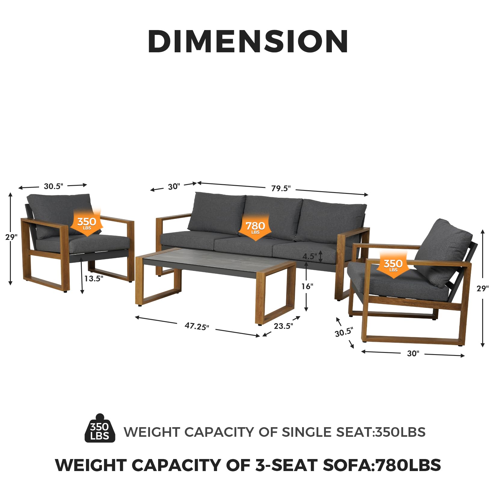 4-Piece Aluminum Outdoor Sectional Sofa Set with Cushions