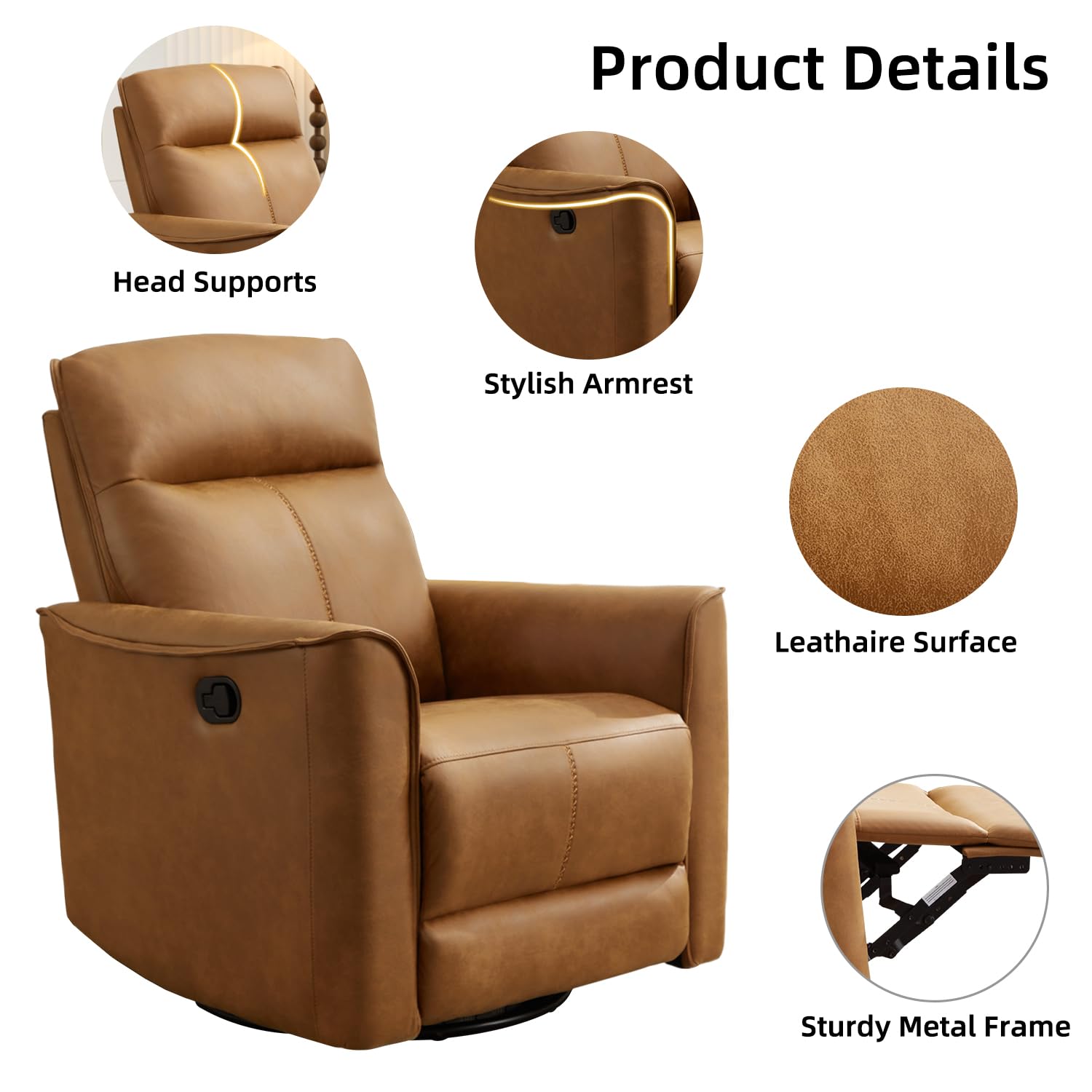 Swivel Rocker Recliner Glider Chair with Soft Backrest
