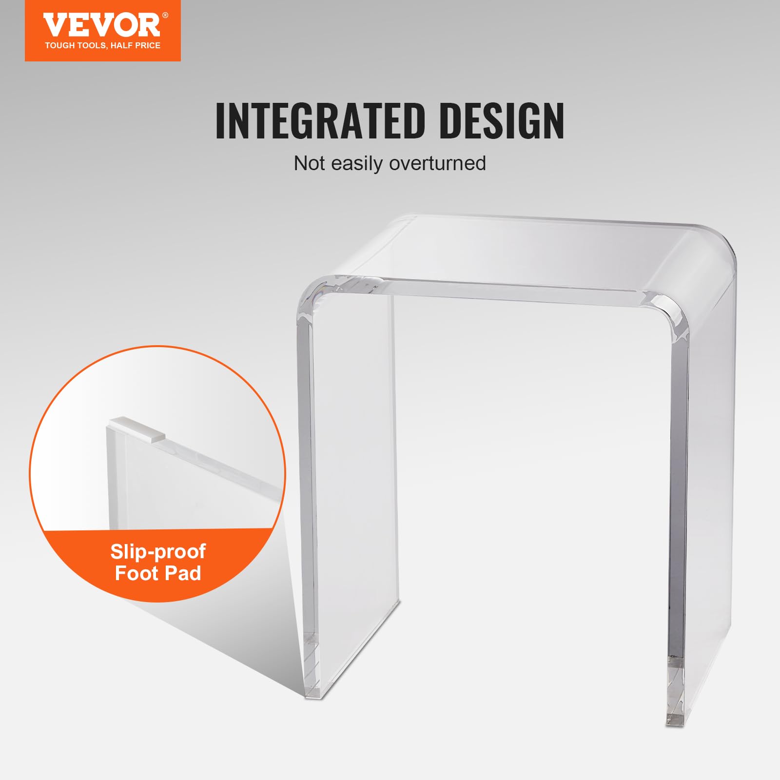 Acrylic Side Table Set of 2 - U-Shaped Clear End Tables with Waterfall Edges