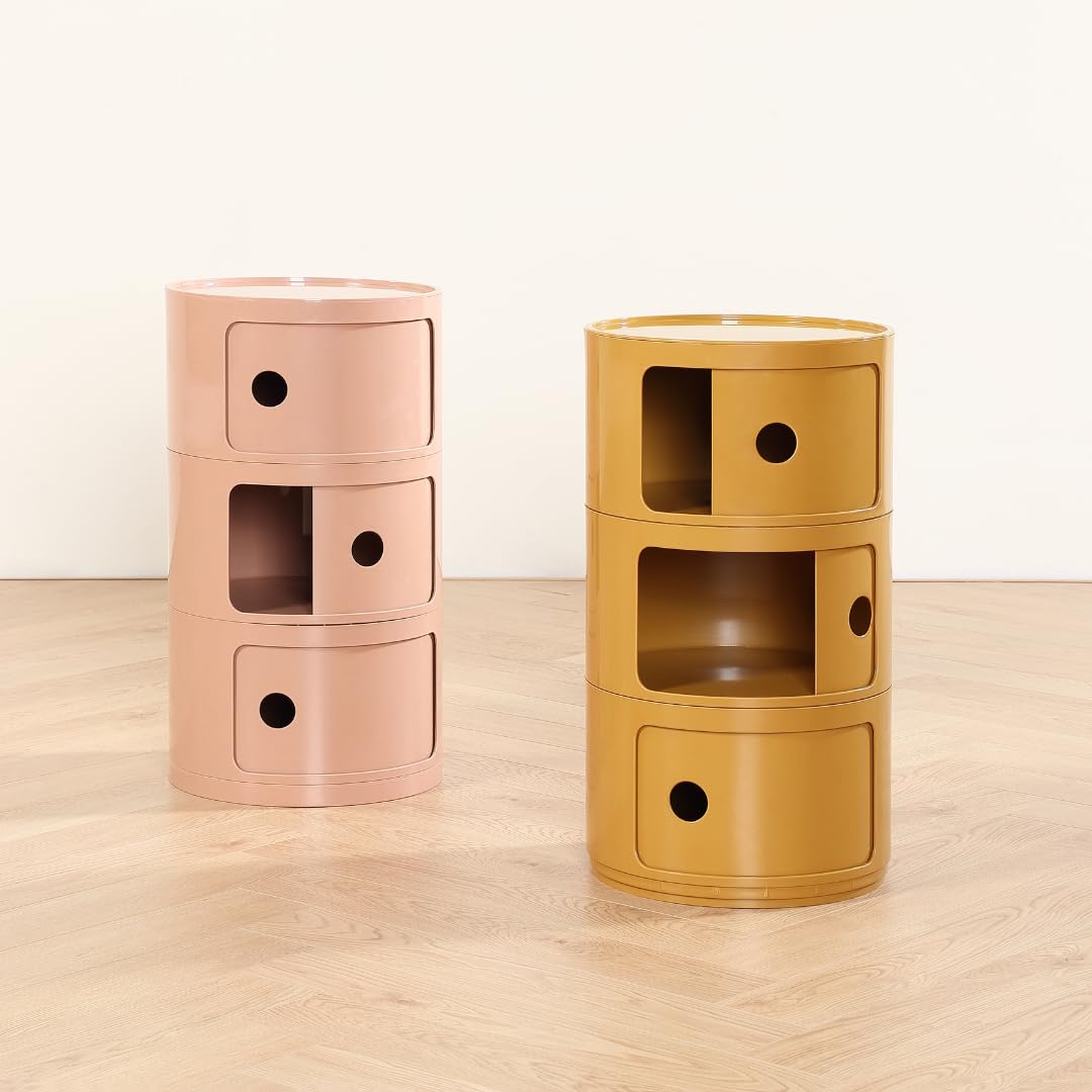 COZYMATIC 3 Tier Round Nightstand with Storage, Modern Style Side Table, Small Cupboard Cabinet with 3 Drawers for Living Room, Bedroom, Bathroom, Narrow Space, Yellow, Pink (Yellow)