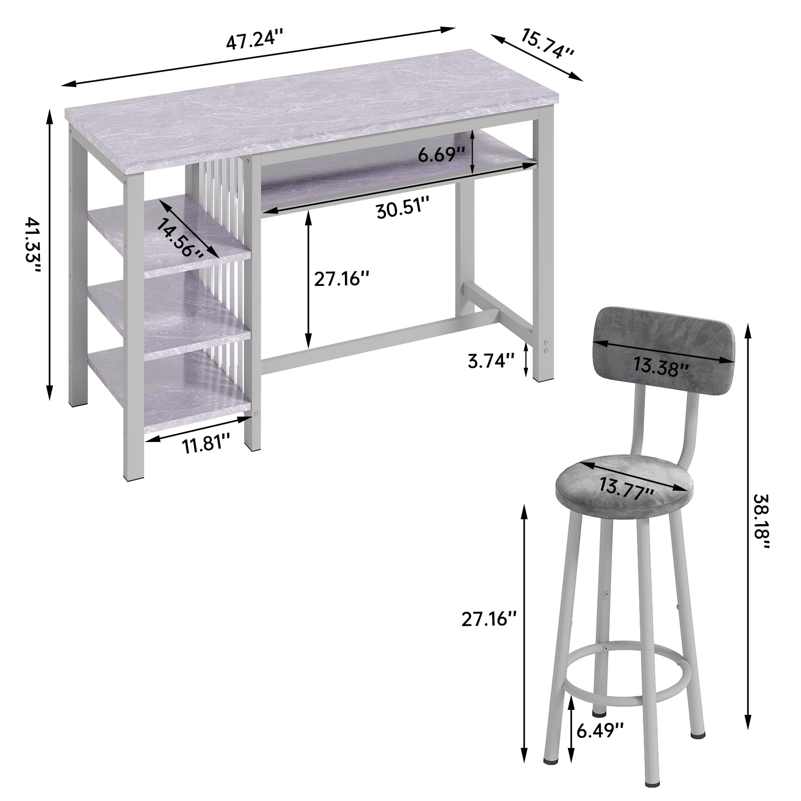 3-Piece Bar Table Set with Storage Shelves