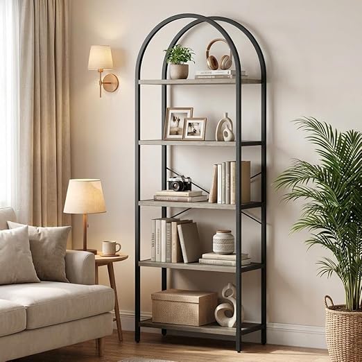 71" Arched Bookshelf 5-Tier Metal Frame