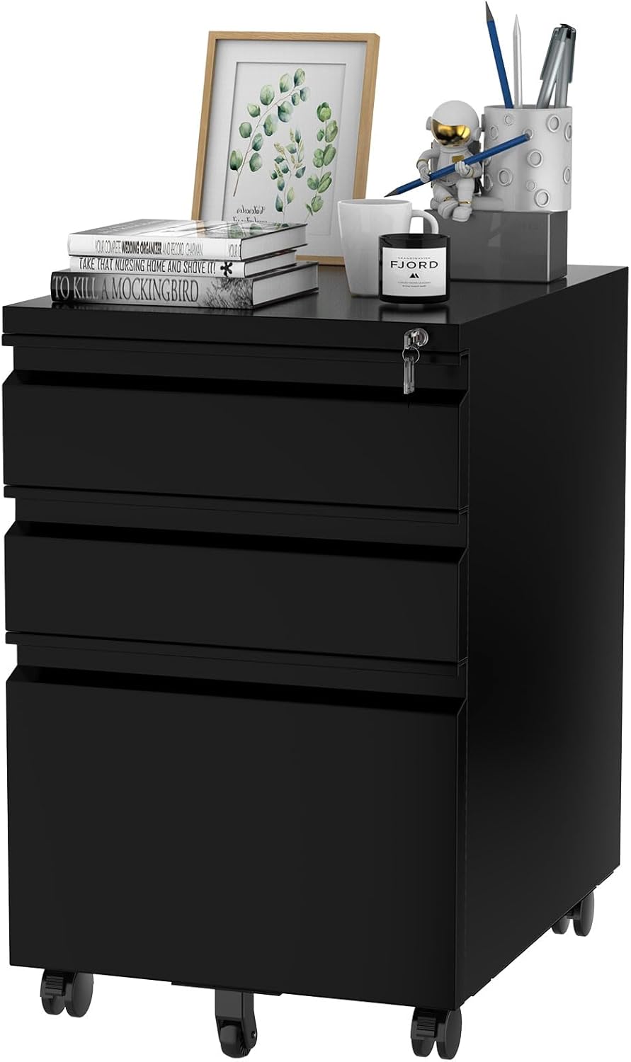 3 Drawer Mobile File Cabinet with Lock and Wheels