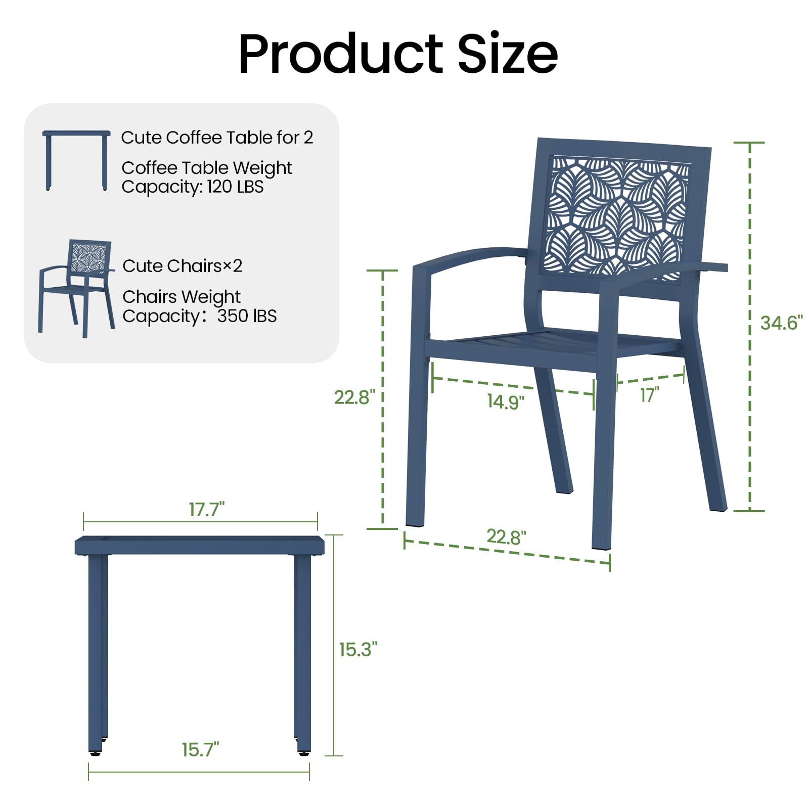 Outdoor Bistro Set for 2 with Stackable Chairs and Coffee Table