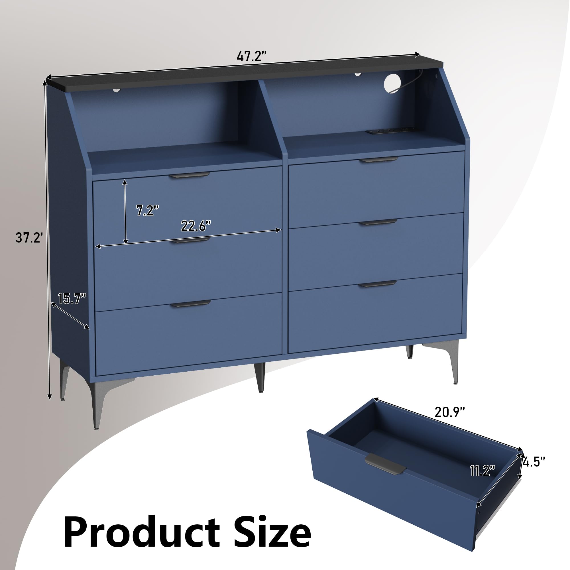 6 Drawer Dresser with LED Light and Charging Station