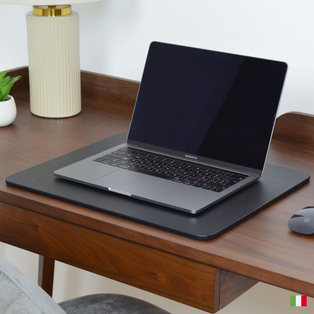 Italian Leather Desk Pad - Black Writing Blotter