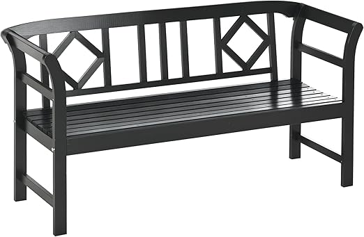 3-Person Wooden Outdoor Bench with Diamond Pattern