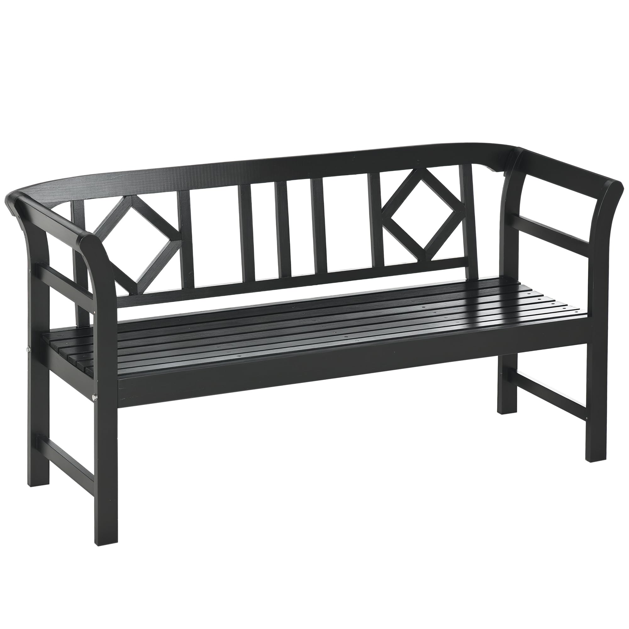 3-Person Wooden Outdoor Bench with Diamond Pattern