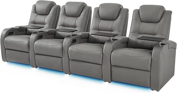 Top Grain Nappa Leather Power Recliner Home Theater Seating - Row of 5