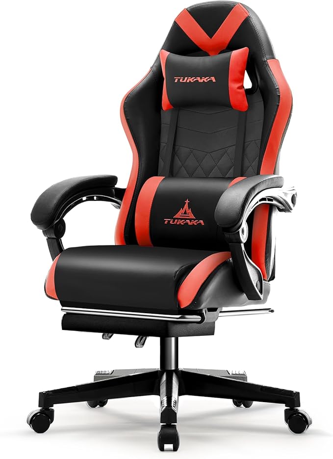 White Ergonomic Gaming Chair with Massage Lumbar and Footrest