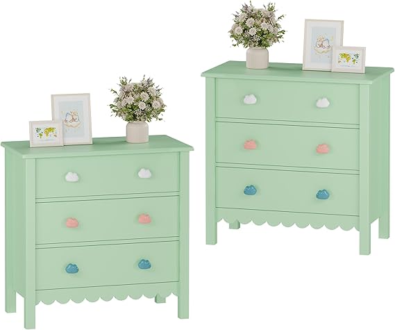Pink 3 Drawer Nightstand Set of 2