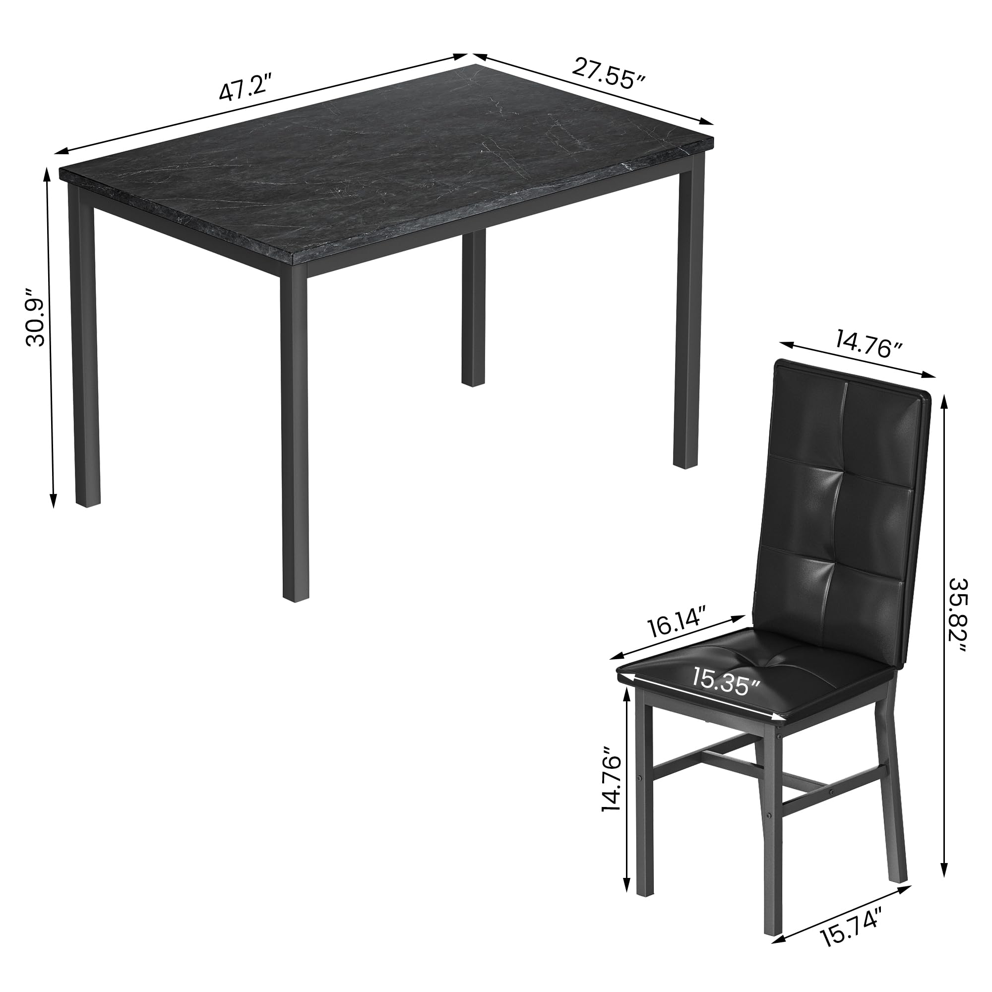 5-Piece Faux Marble Dining Table Set with 4 Chairs