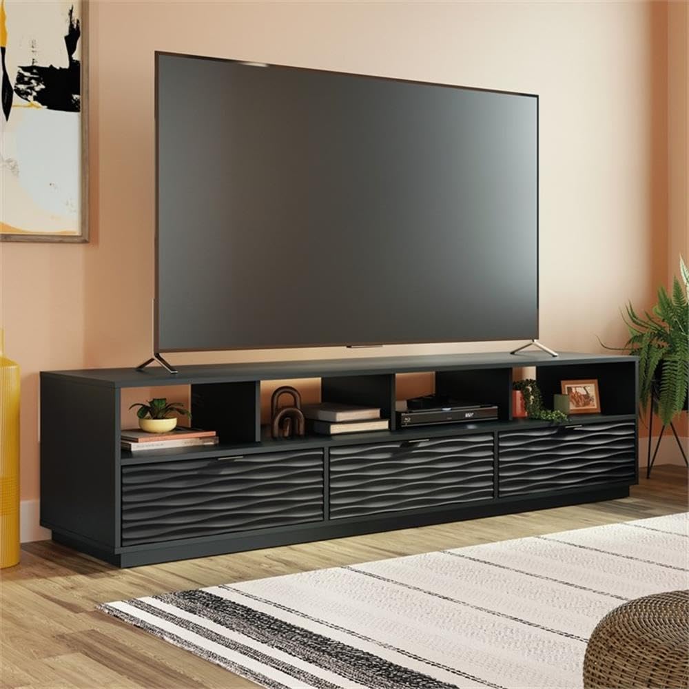 Modern Black TV Stand Credenza 80 Inch