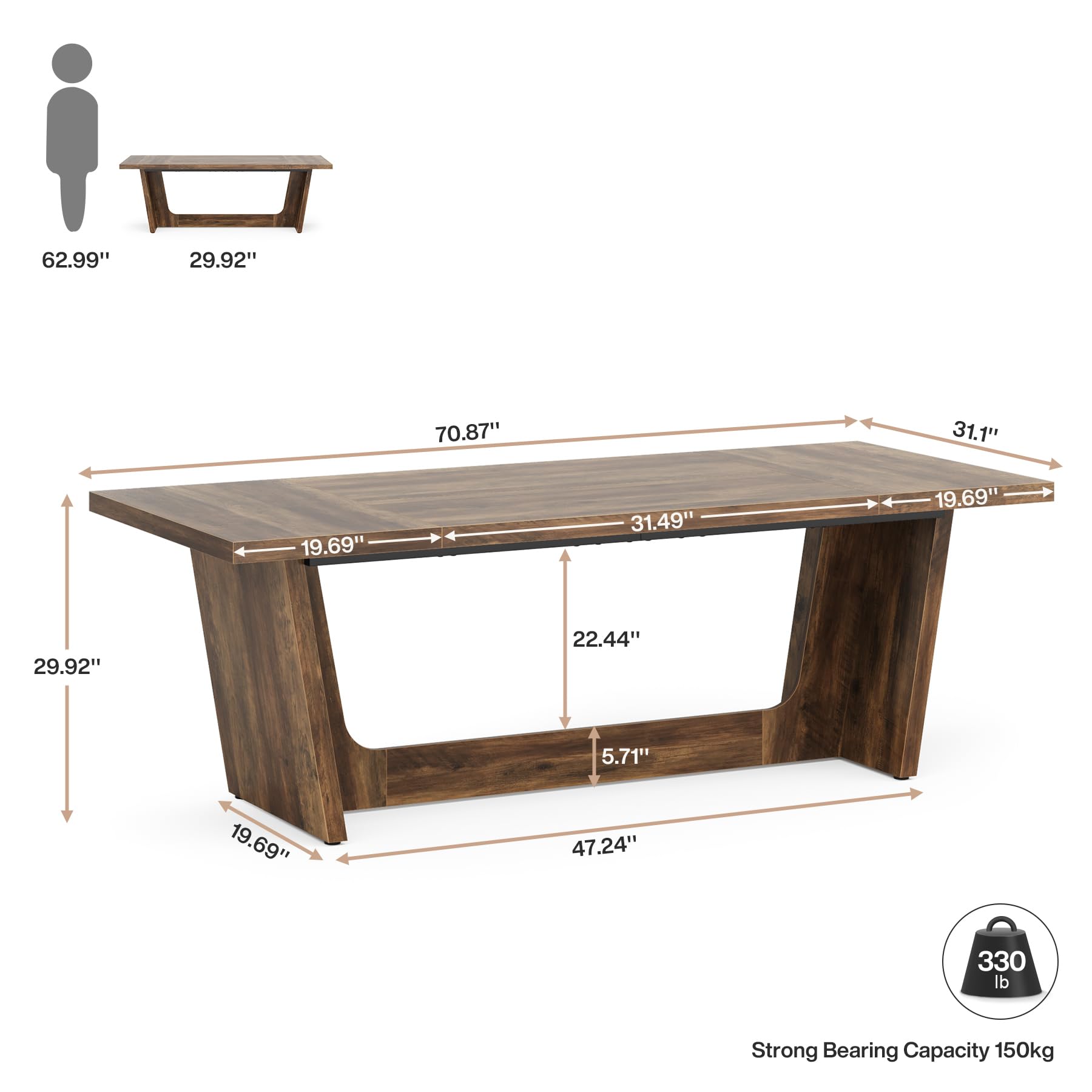 70.87-Inch Executive Desk with Wooden Pedestal