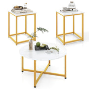 Round Nesting Table Set of 3 - Modern Faux Marble Coffee Table with 2 End Tables