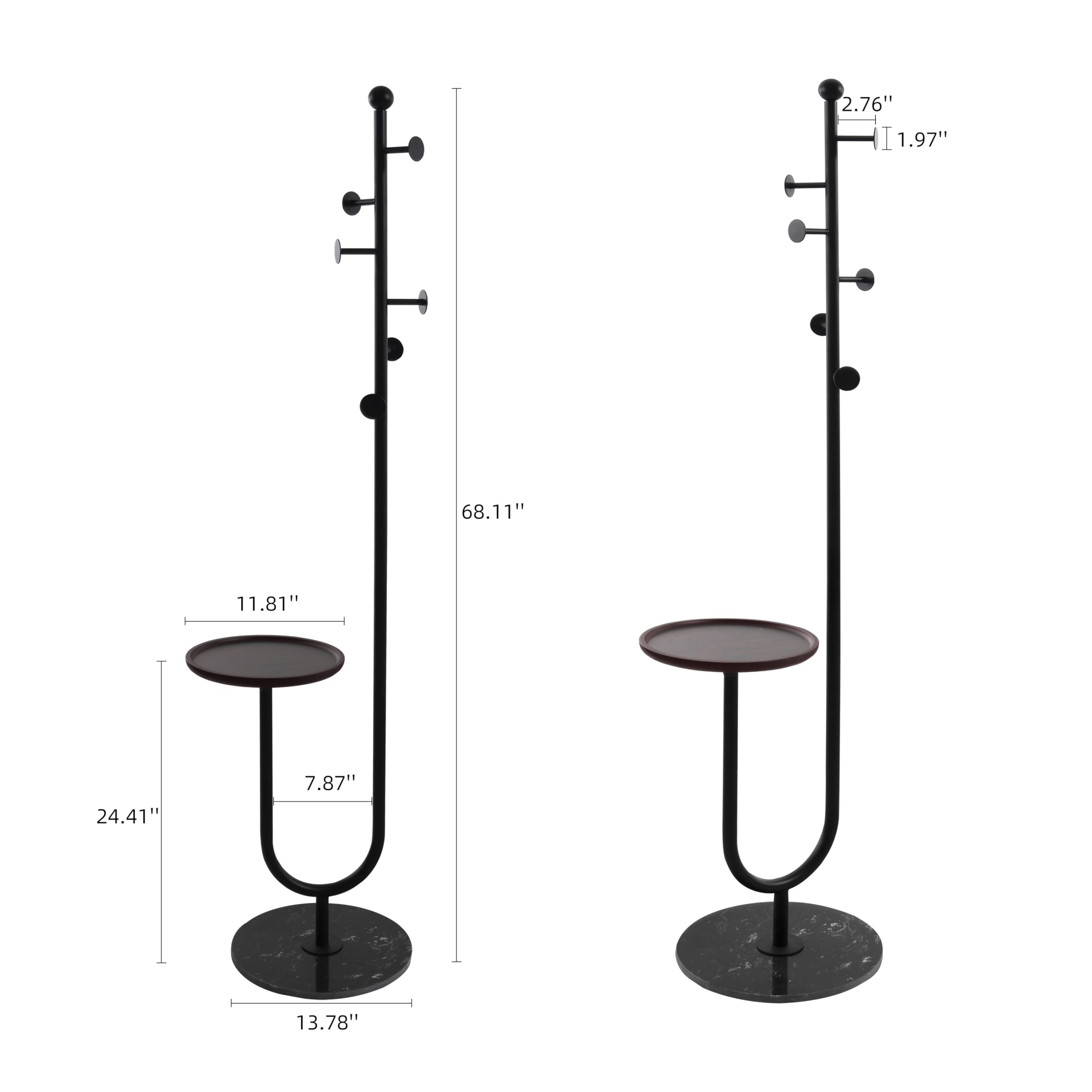 Freestanding Coat Rack with Table and 6 Hooks