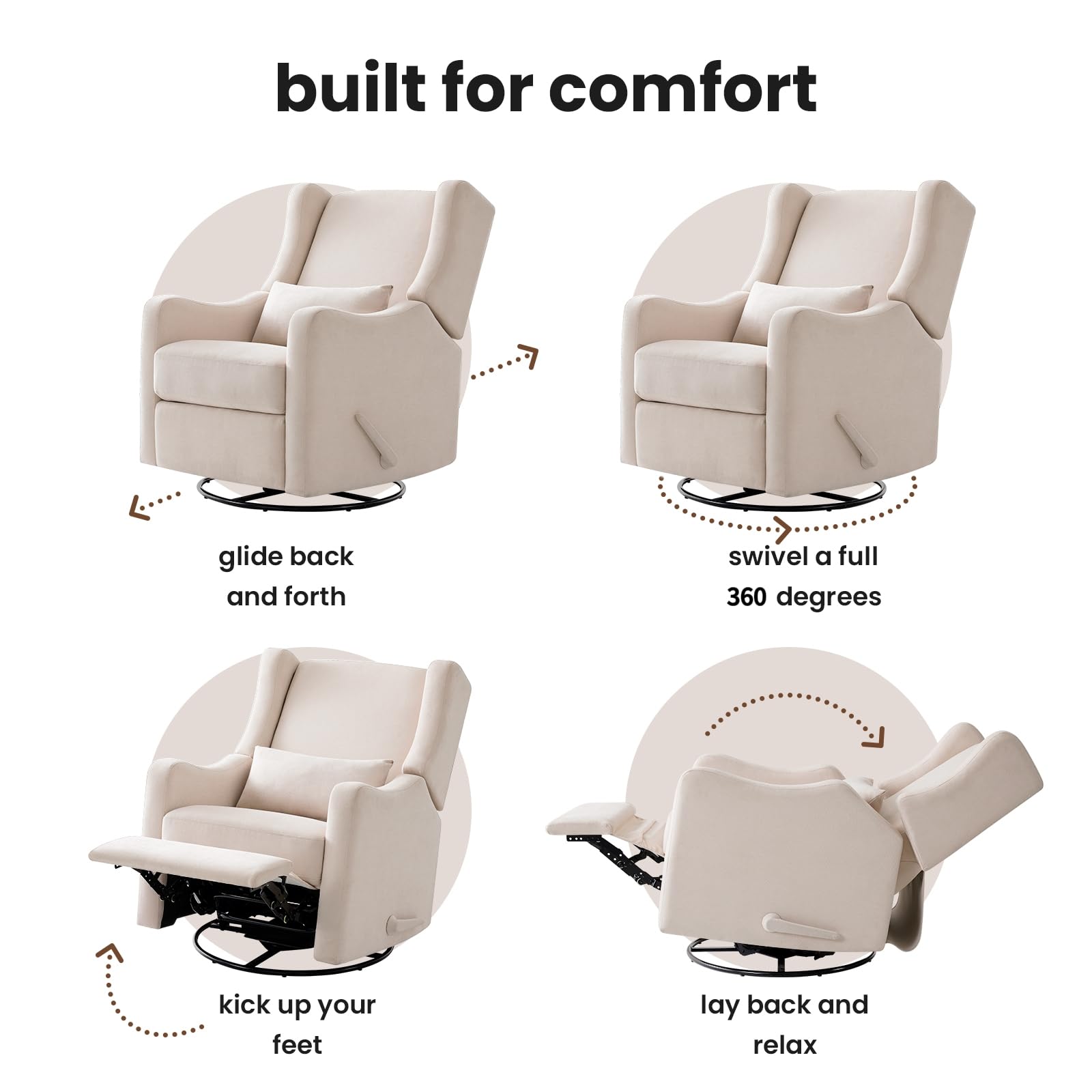 Wingback Glider Rocking Recliner Chair with Lumber Support