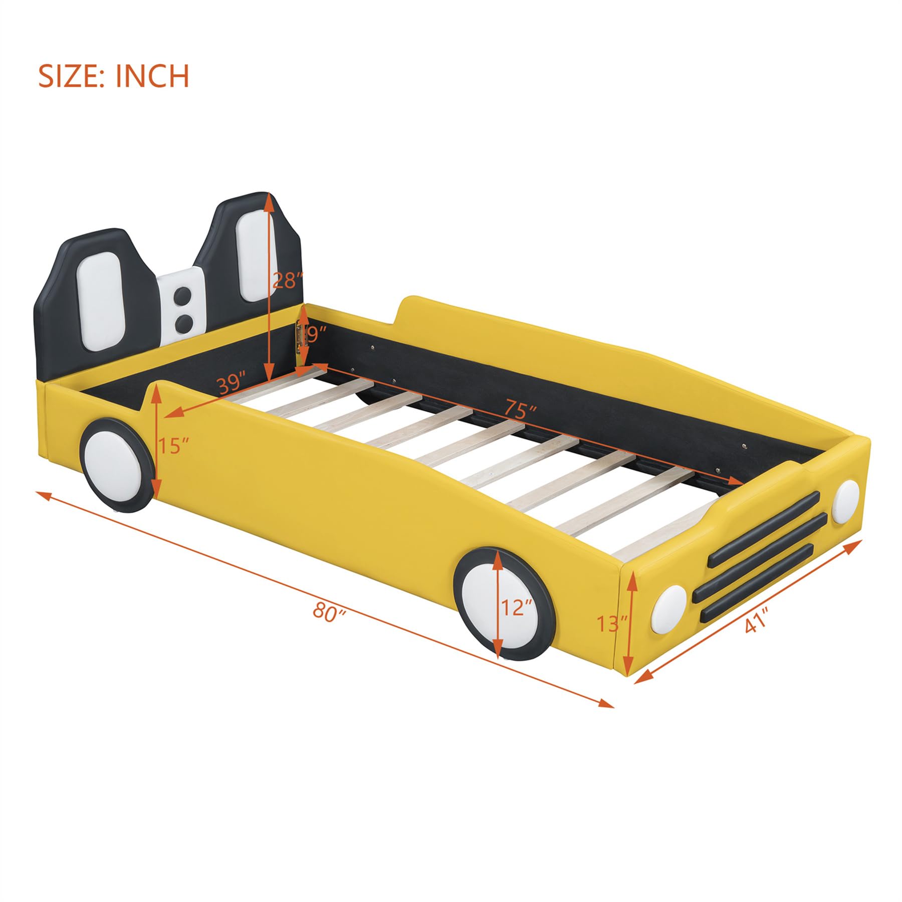 Race Car Twin Bed Frame with PU Leather Headboard