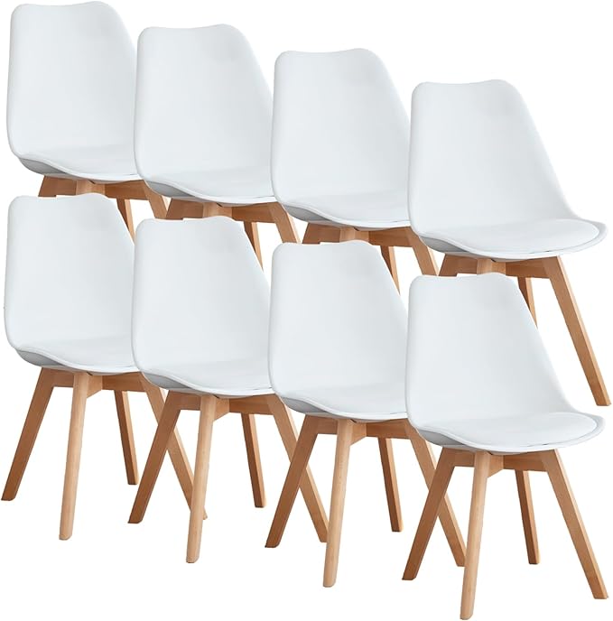 Mid-Century Modern Dining Chairs Set of 4 with PU Leather Cushion