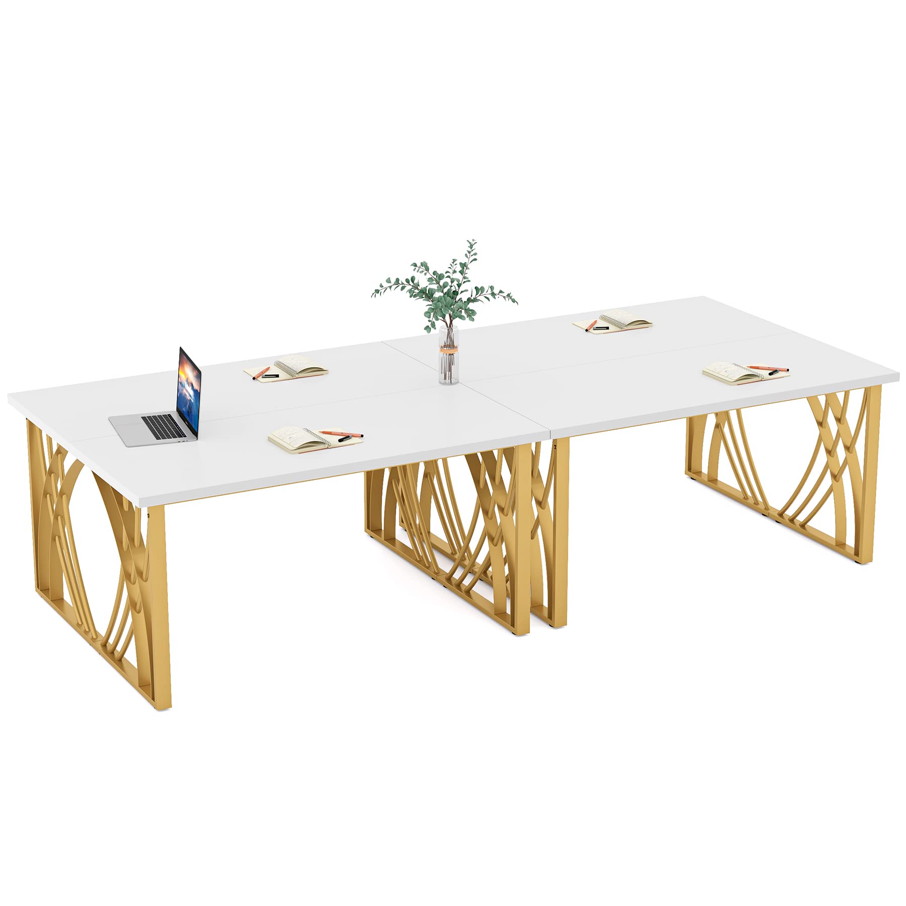 55" Modern Computer Desk White & Gold