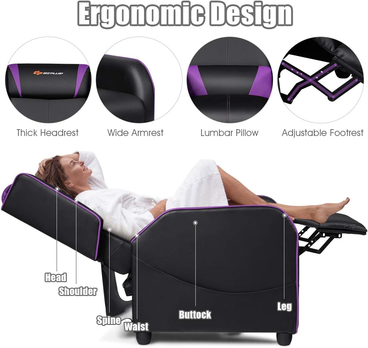 Gaming Recliner Chair with Massage and Footrest