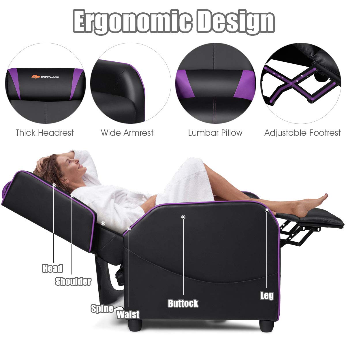 Gaming Recliner Chair with Massage and Footrest
