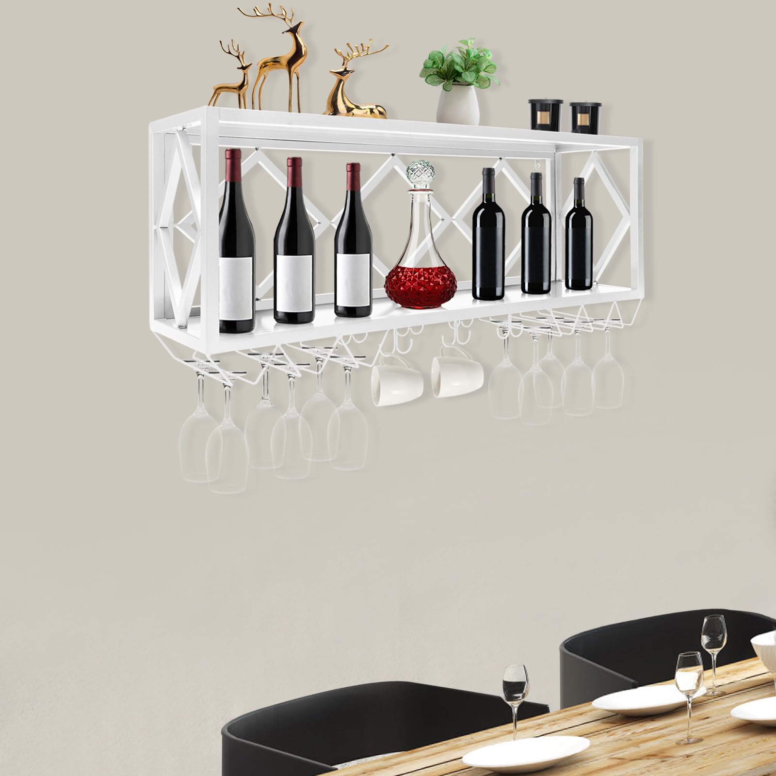 Wall Mounted Wine Rack with Glass Holder