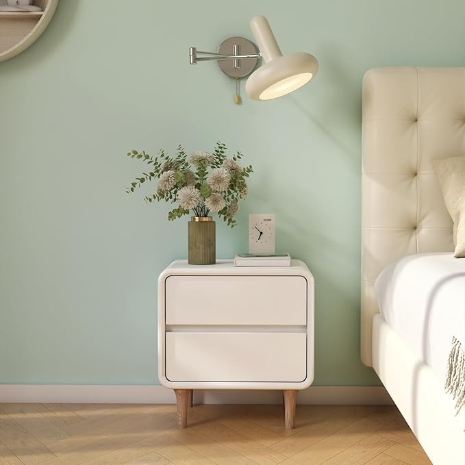 White Solid Wood Nightstand with 2 Drawers