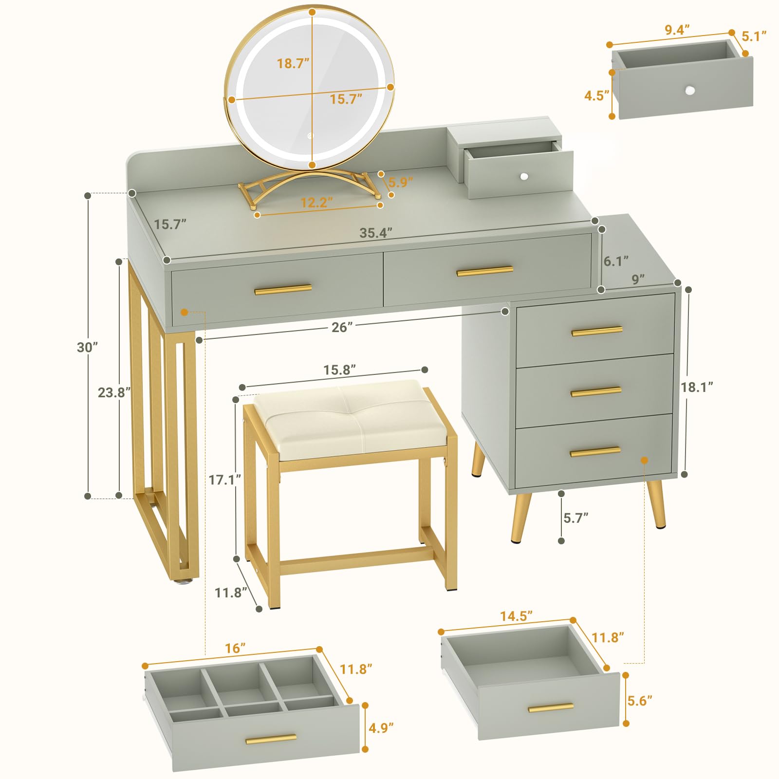 Vanity Desk with Mirror and Lights