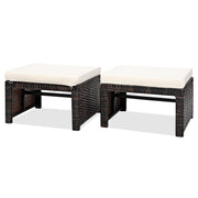 2-Piece Outdoor Wicker Ottomans with Removable Cushions